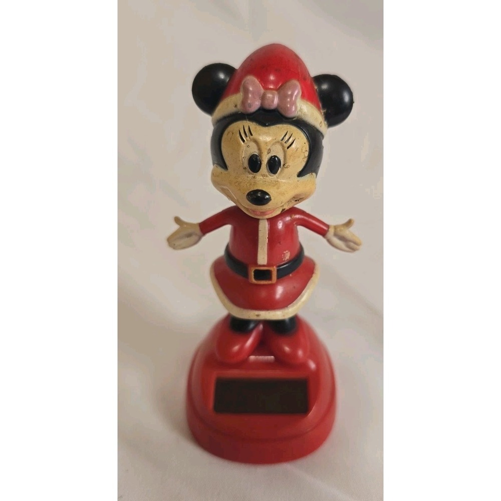 Disney Christmas Minnie Mouse Solar Bobble Head Figurine Plastic